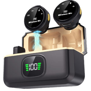 Home aurora sound professional 1 drag 2 wireless lavalier microphone system hard case abs material noise cancellation long battery