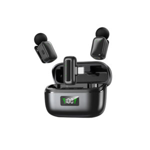 Home aurora sound mini8 wireless lapel mic lightweight metal condenser with noise cancelling & rgb lighting for phone & camera